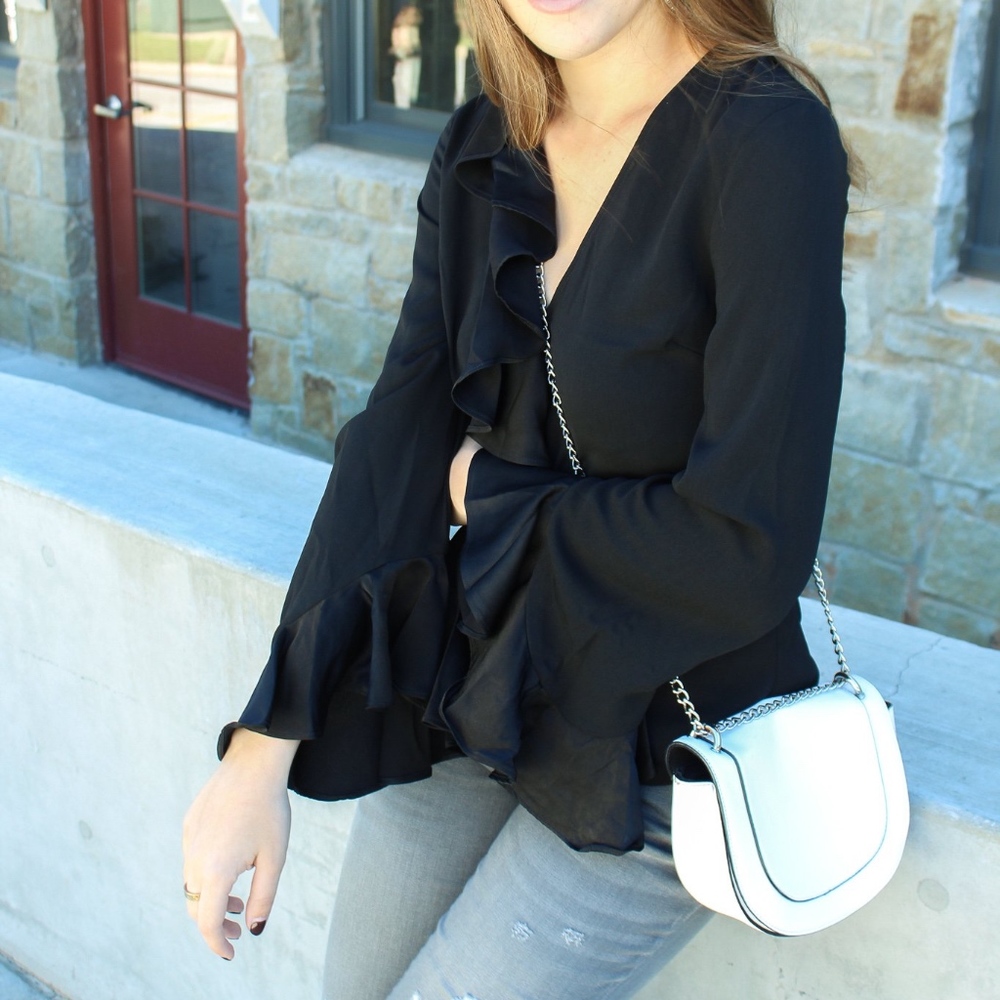 Black Ruffle Bell Sleeve Top - Picture 5 of 8